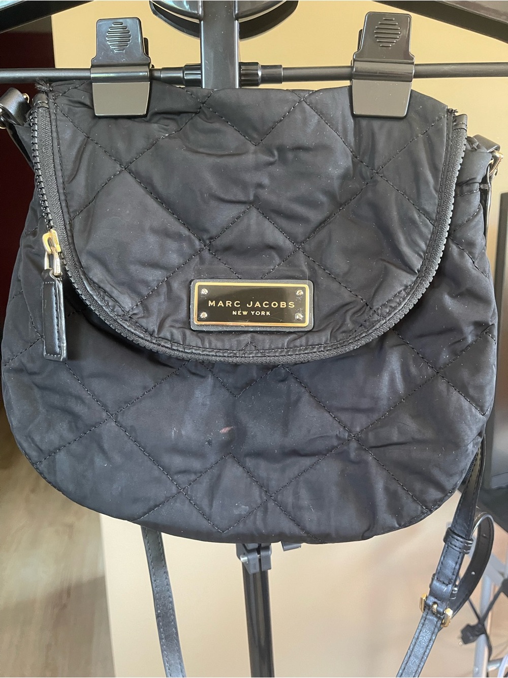 Marc Jacobs Black Quilted Crossbody with Gold Plaque